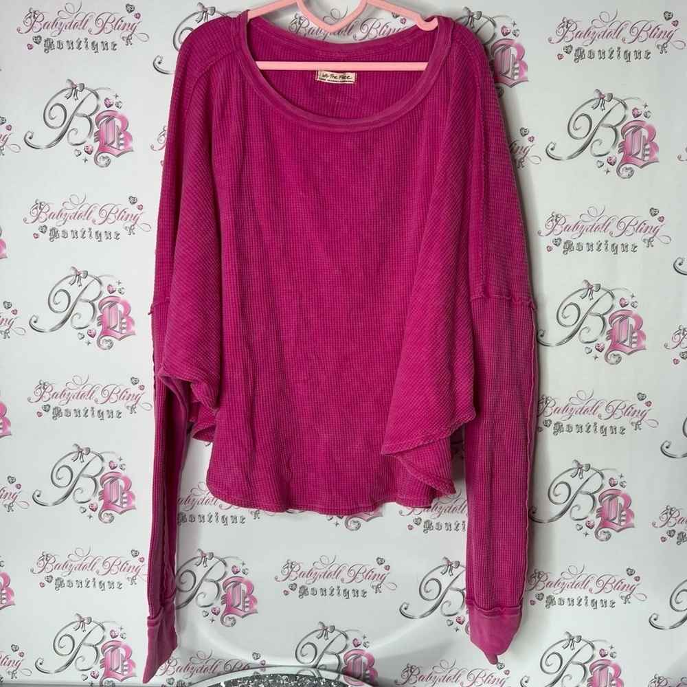 We The Free free people waffle knit thermal Pink Oversized Long Sleeve Blouse